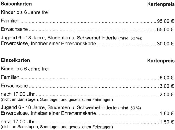 Eintrittspreise Freibad 2026 Eintrittspreise Freibad 2026