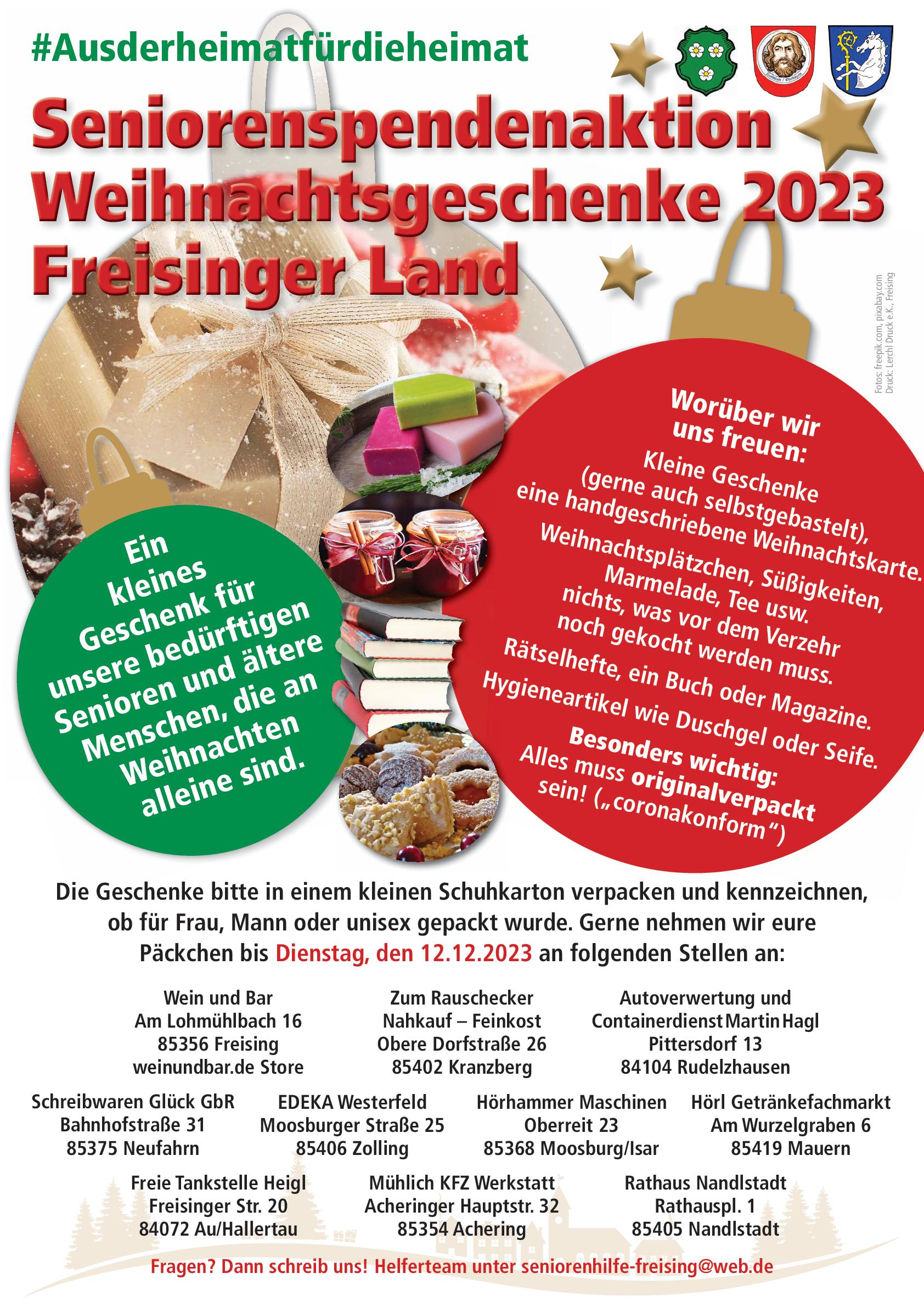 Seniorenspendenaktion Weihnachtsgeschenke 2023 Freisinger Land